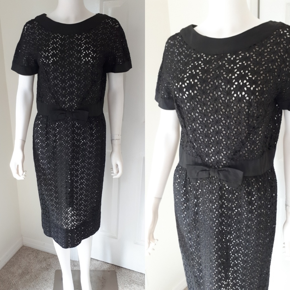 Vintage 1950's Black Broderie Cotton Wiggle Dress